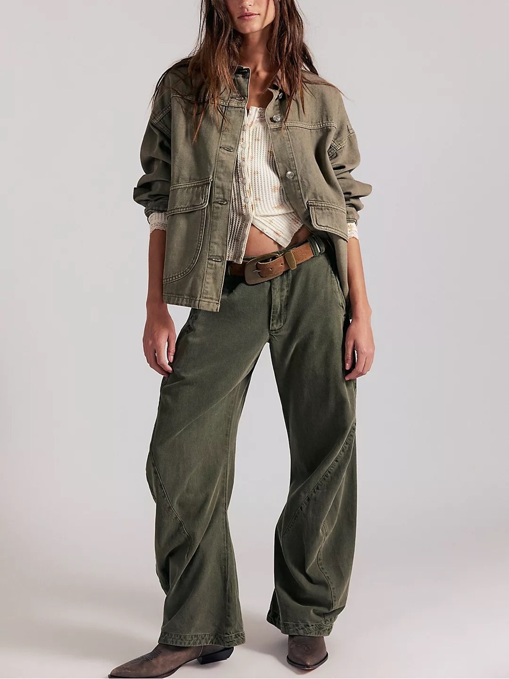 Free People Spotlight Washed Barrel Chino Trousers Size 8 Dusty Olive NWT